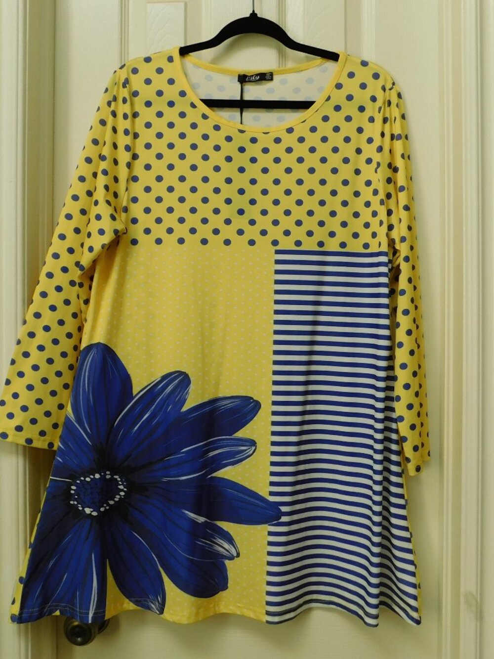 LILY BY FIRMIANA Dots & Floral Jersey Knit A-Line Knee Length Dress SIZE XL NWT
